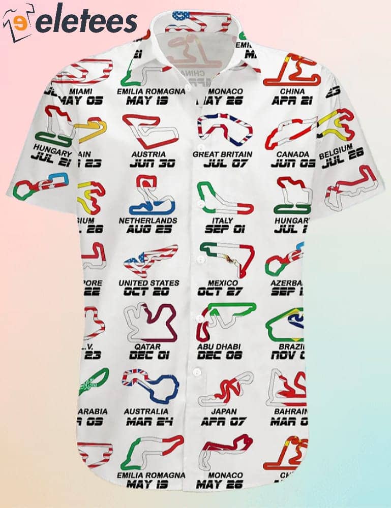 Calendar Formula Race Cars 2024 Hawaiian Shirt