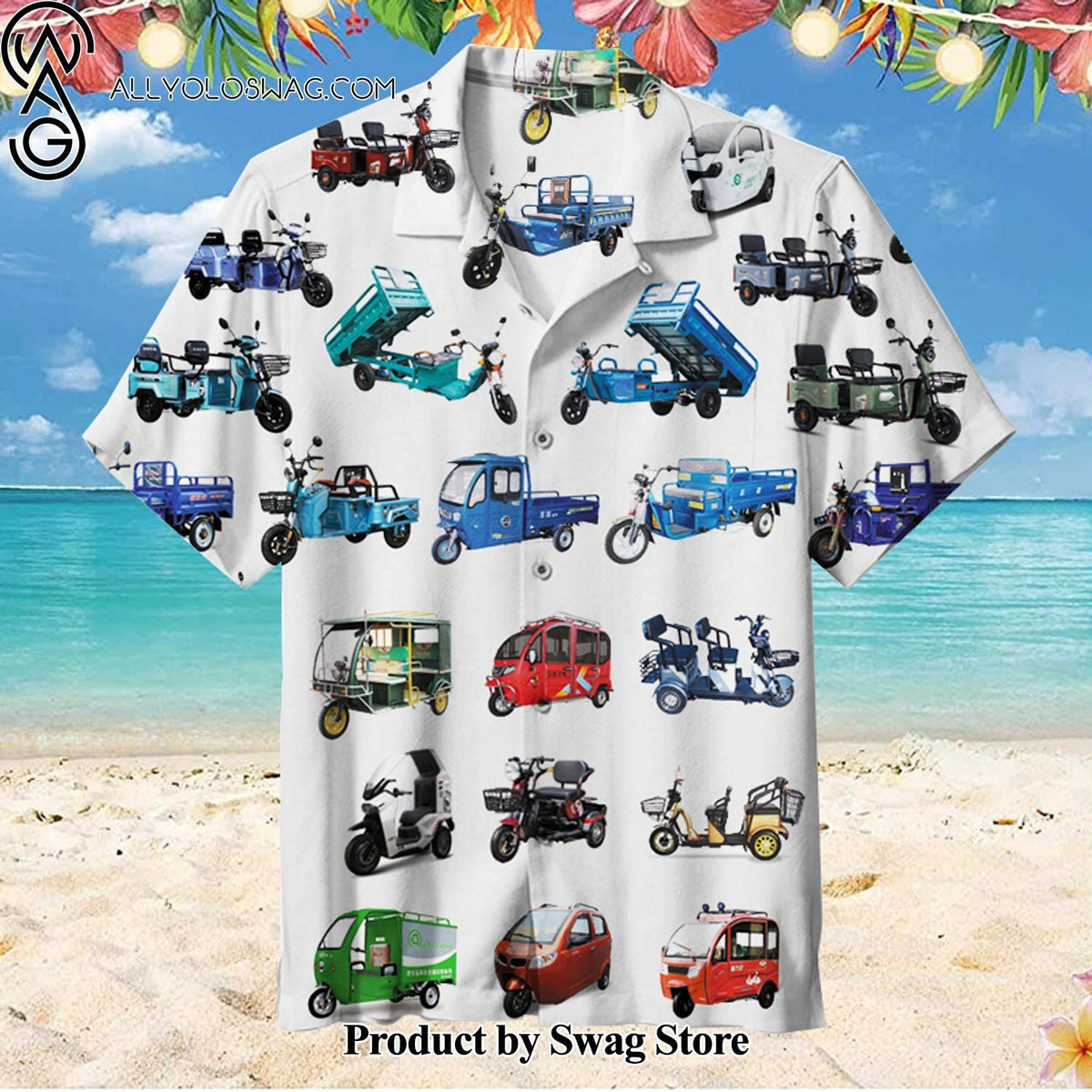 Electric Cargo Tricycle One-of-a-Kind Hawaiian Shirt