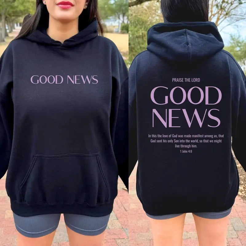 Good News Hoodie, Christian Hoodie ,Faith Over Fear Bible Verse, Aesthetic Christian Sweatshirts Cotton Womenswear