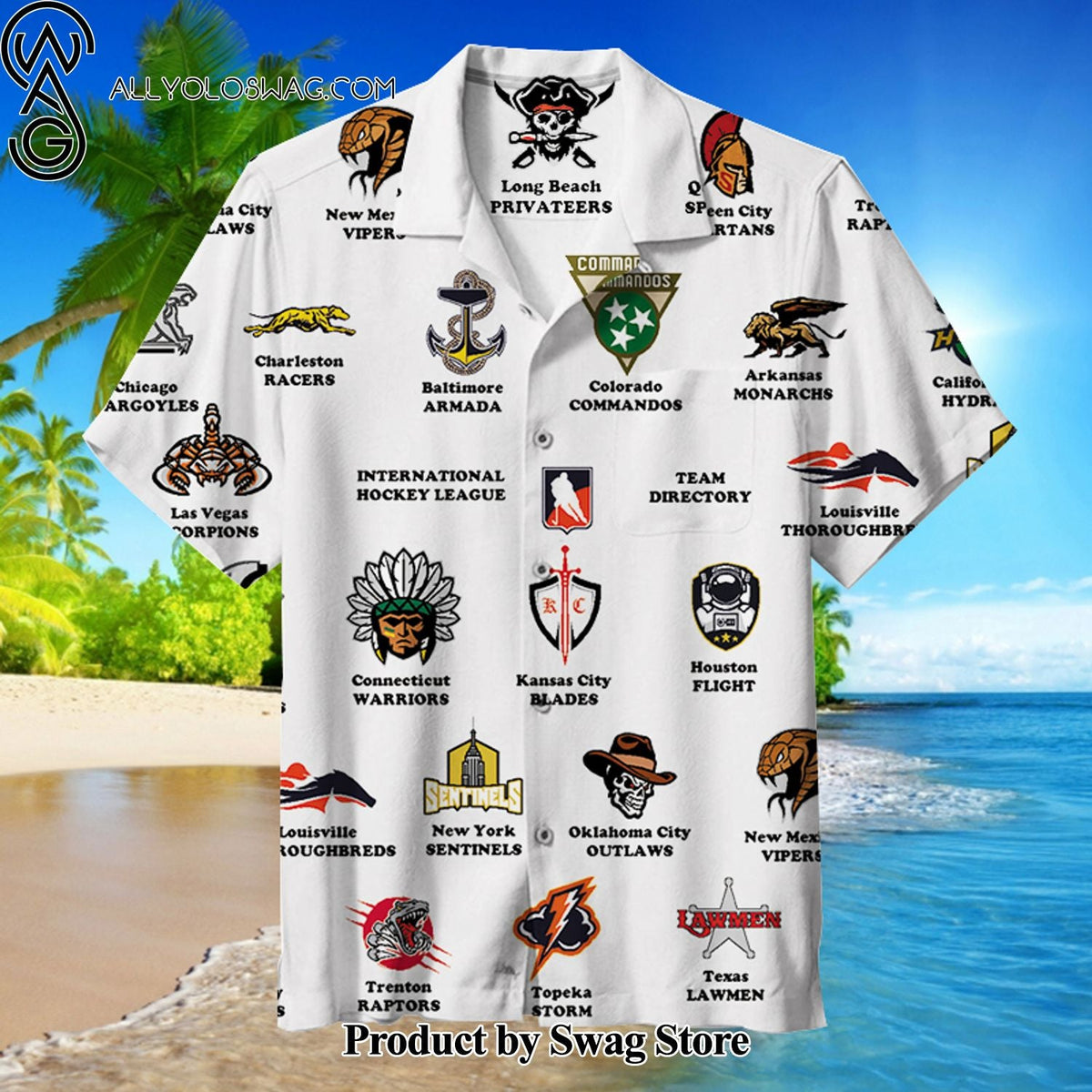 INTERNATIONAL HOCKEY LEAGUE Linen Hawaiian Shirt