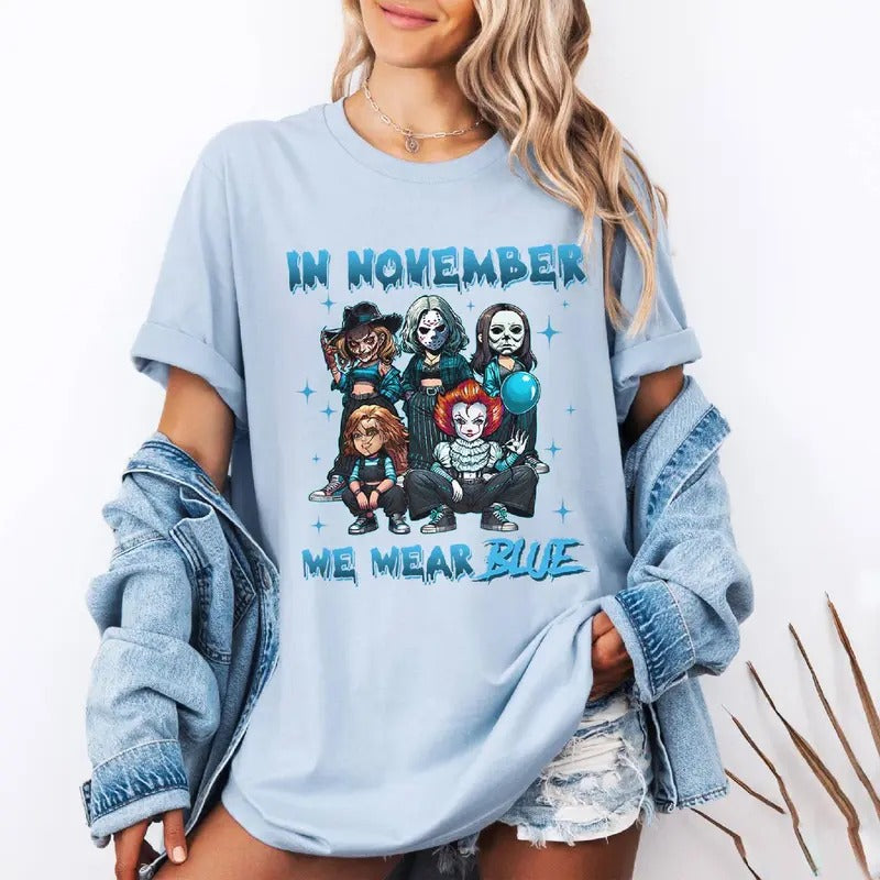 In November We Wear Blue Shirt Halloween Character Diabetes Awareness Tshirt Diabetes Awareness Month Shirt men s shirt