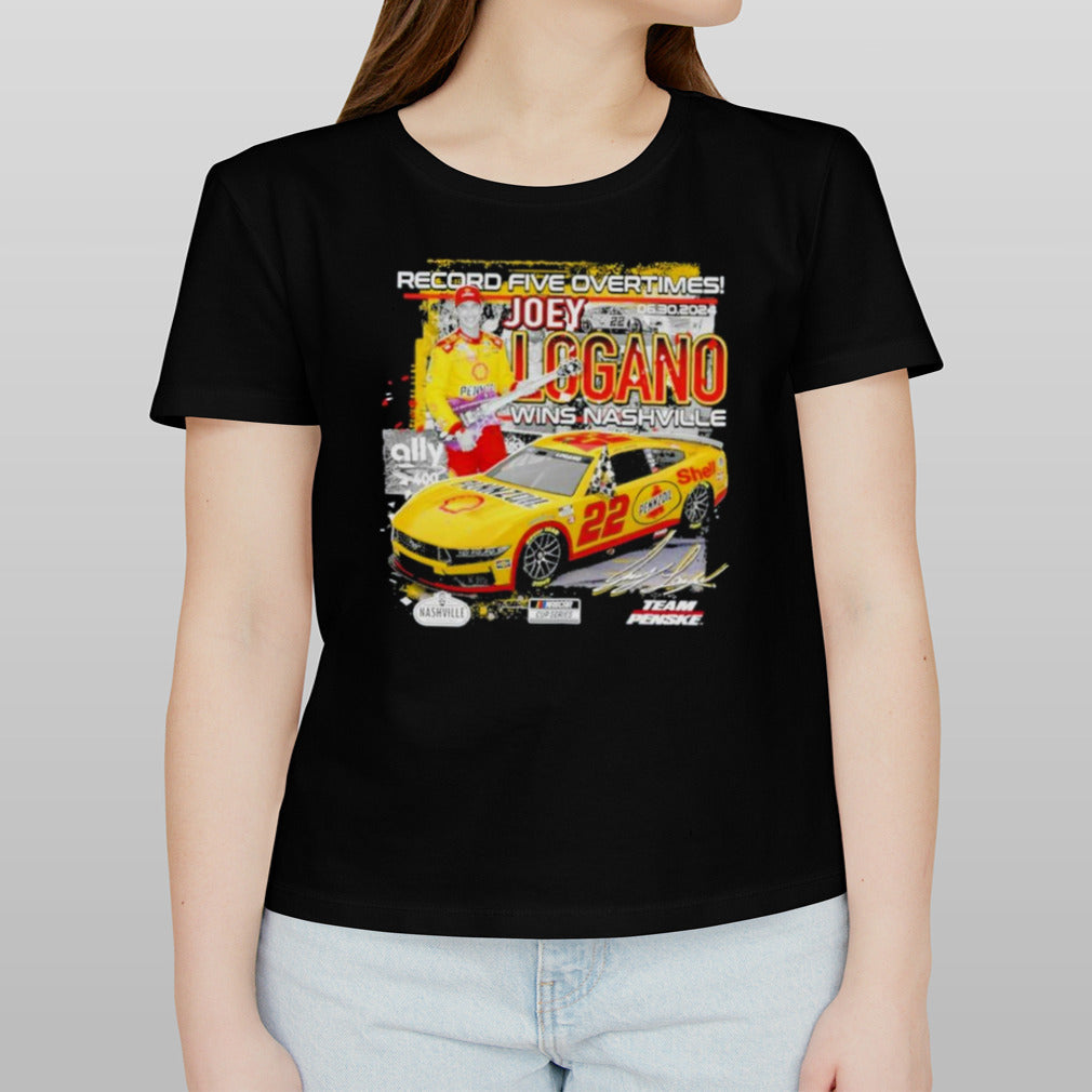 Joey Logano checkered flag sports 2024 Ally 400 Race Winner record five overtimes shirt