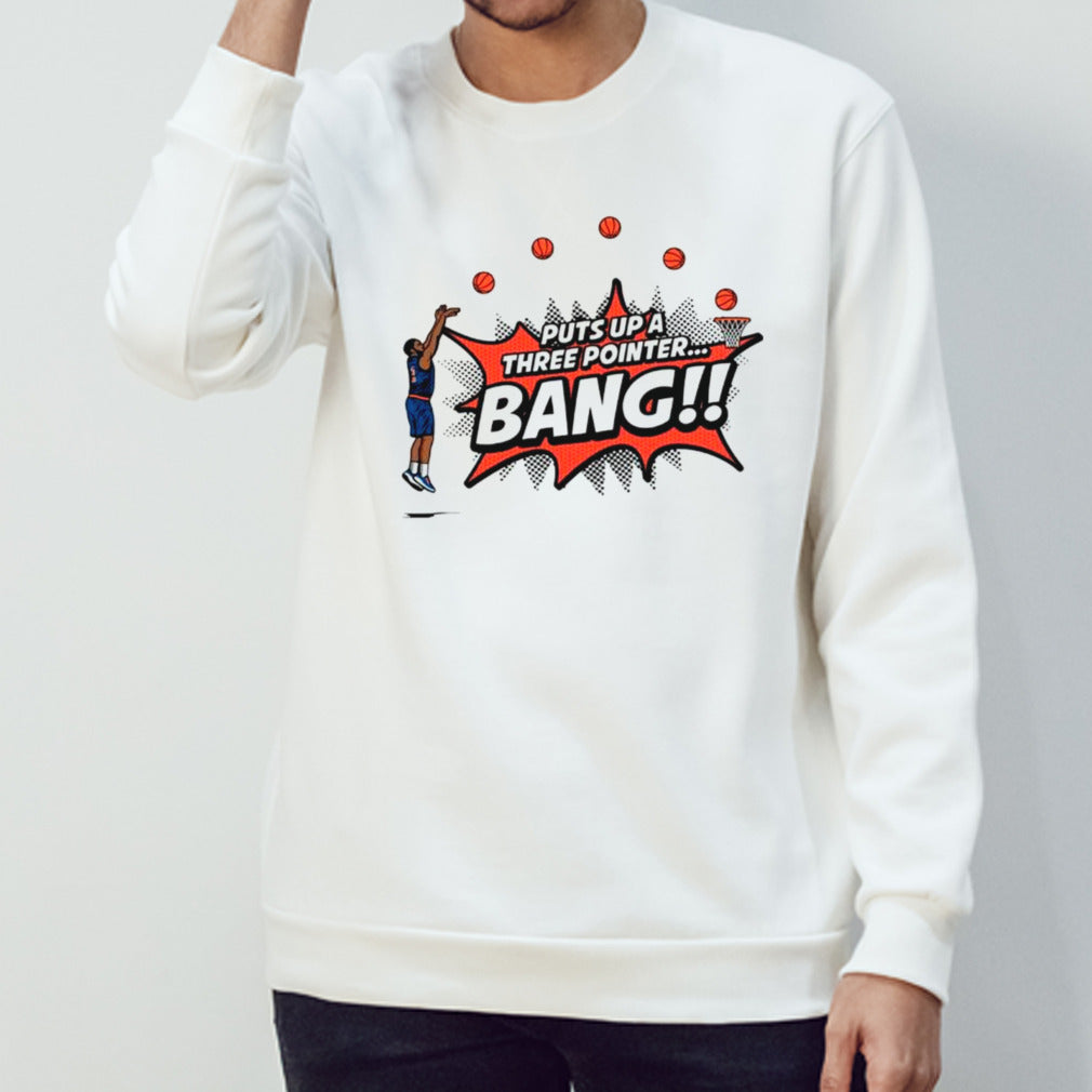 Knicks basketball bang puts up a three pointer shirts