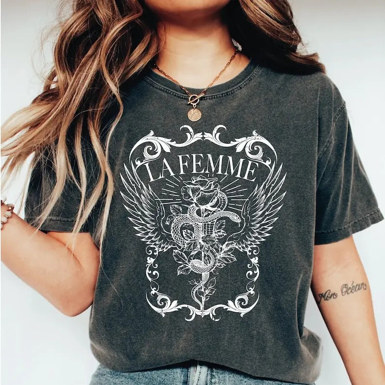 La Femme Shirt, Snake And Rose Dark Art Shirt, Snake And Rose Shirt Gift-209