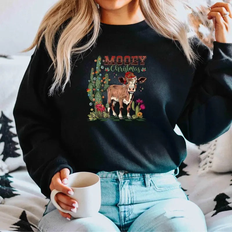 Mooey Christmas Sweater, Xmas Sweatshirt, Cute Cow Xmas Sweatshirt, Christmas Gift, Christmas Cow Shirt, Animals Farm Shirt