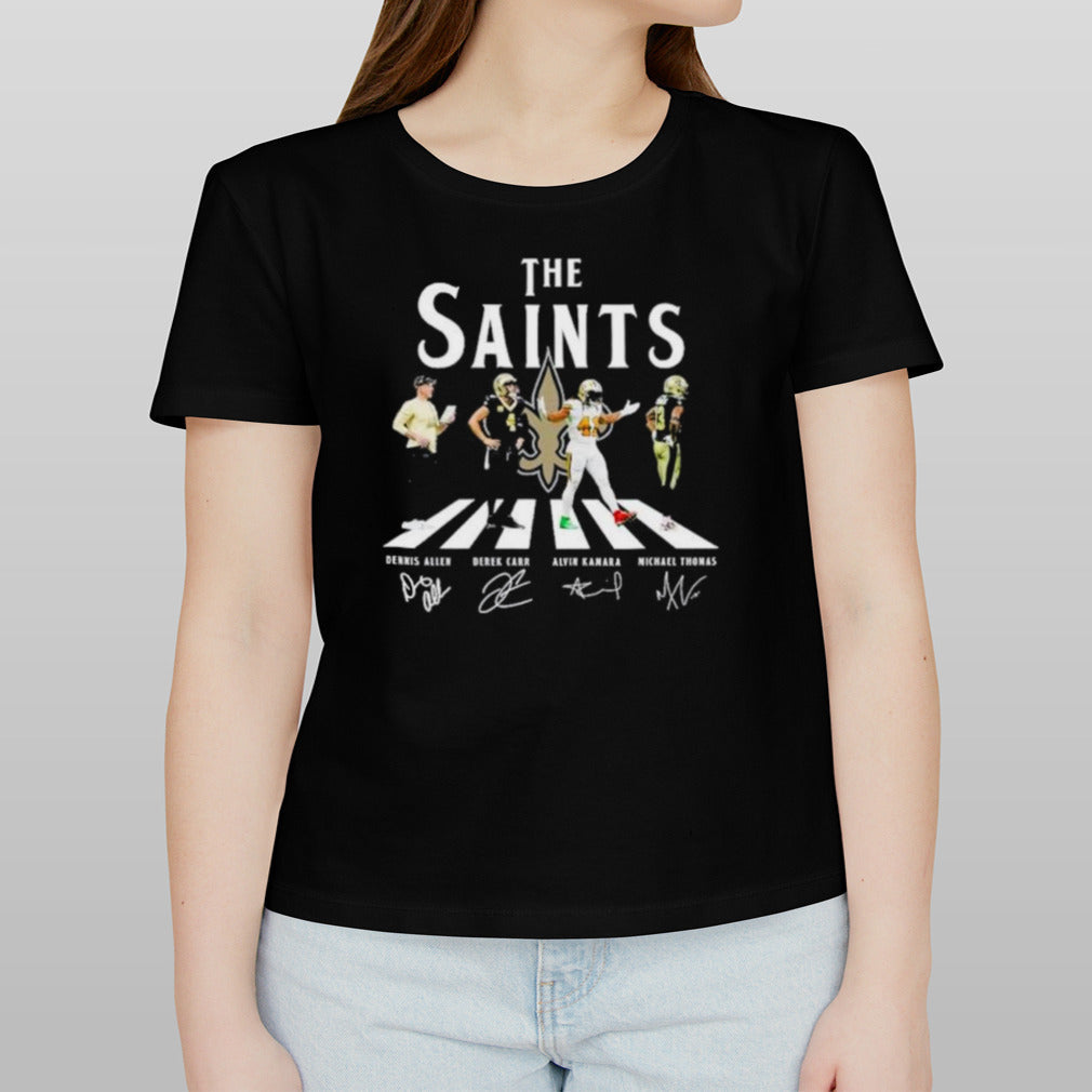 New Orleans Saints Abbey Road Dennis Allen Derek Carr Alvin Kamara And Michael Thomas Signatures shirt
