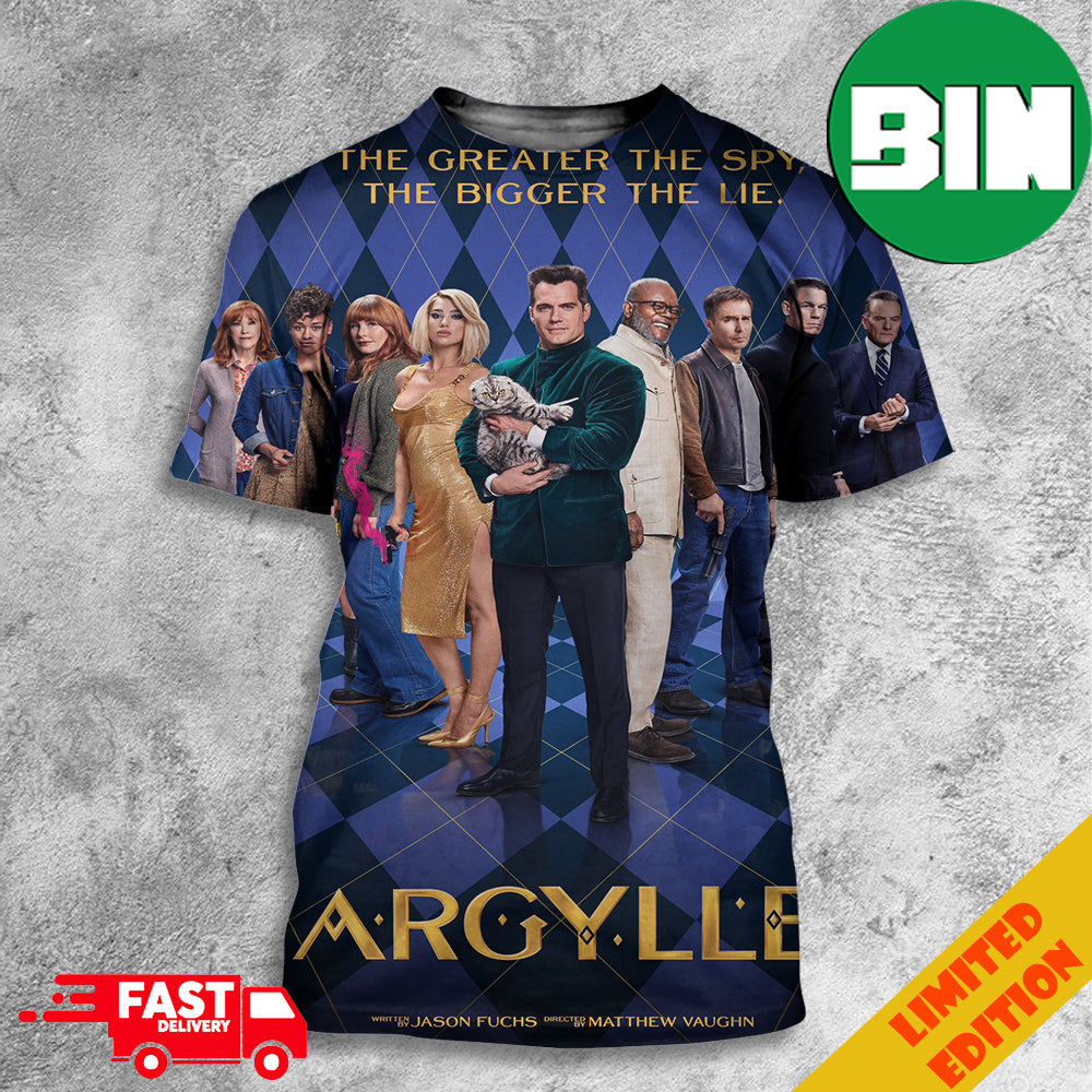 New Poster For Matthew Vaughns's Argylle Henry Cavill John Cena Samuel L Jackson Dua Lipa 3D T-Shirts