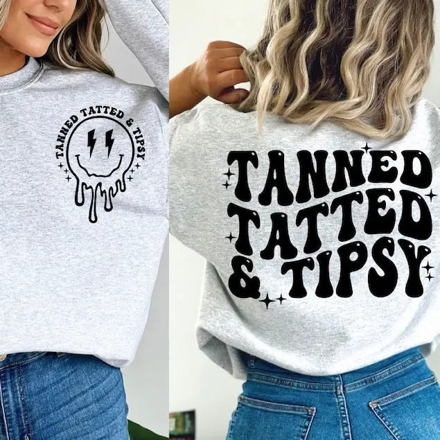 Premium Tanned And Tipsy - Smile - Summer - Pink Tanned And Tipsy - Teal Tanned And Tipsy sweatshirt