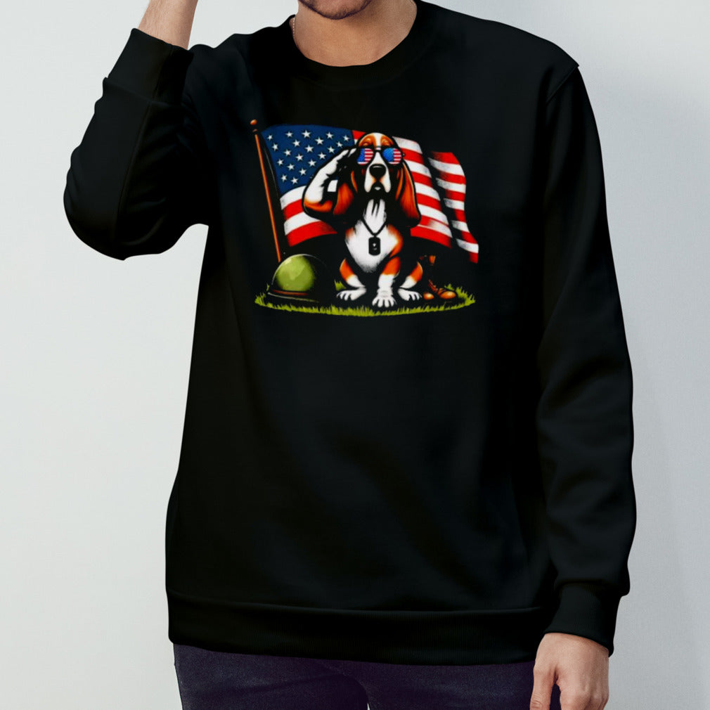 Salute Basset Hound Usa Flag Memorial Day 4th Of July Shirt
