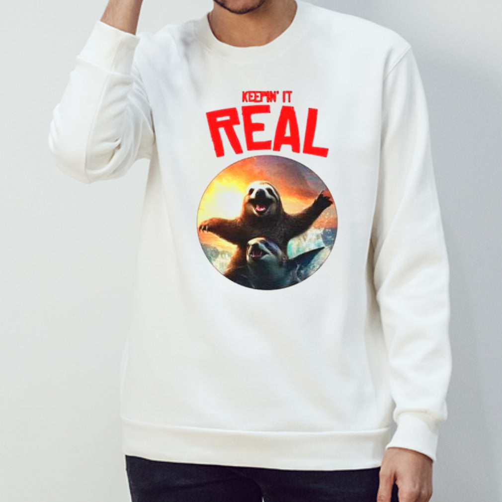 Sloth riding shark keepins’ it real shirts