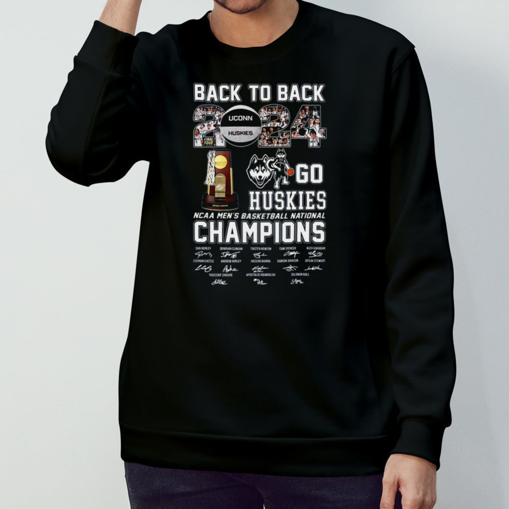 Uconn Huskies Back To Back 2024 Go Huskies NCAA Mens’s Basketball National Champions Signatures Shirts