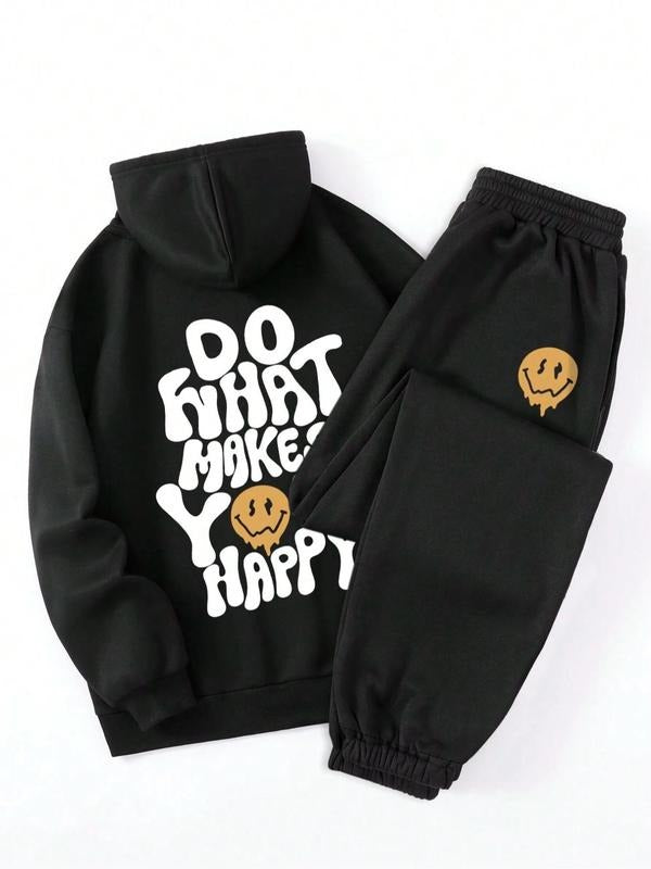 Women's Cartoon Letter Print Drop Shoulder Thermal Lined Sweatshirt & Sweatpants Two-piece Set, Casual Fashion Two Piece Outfits for Daily Wear, Ladies Fall & Winter Clothes