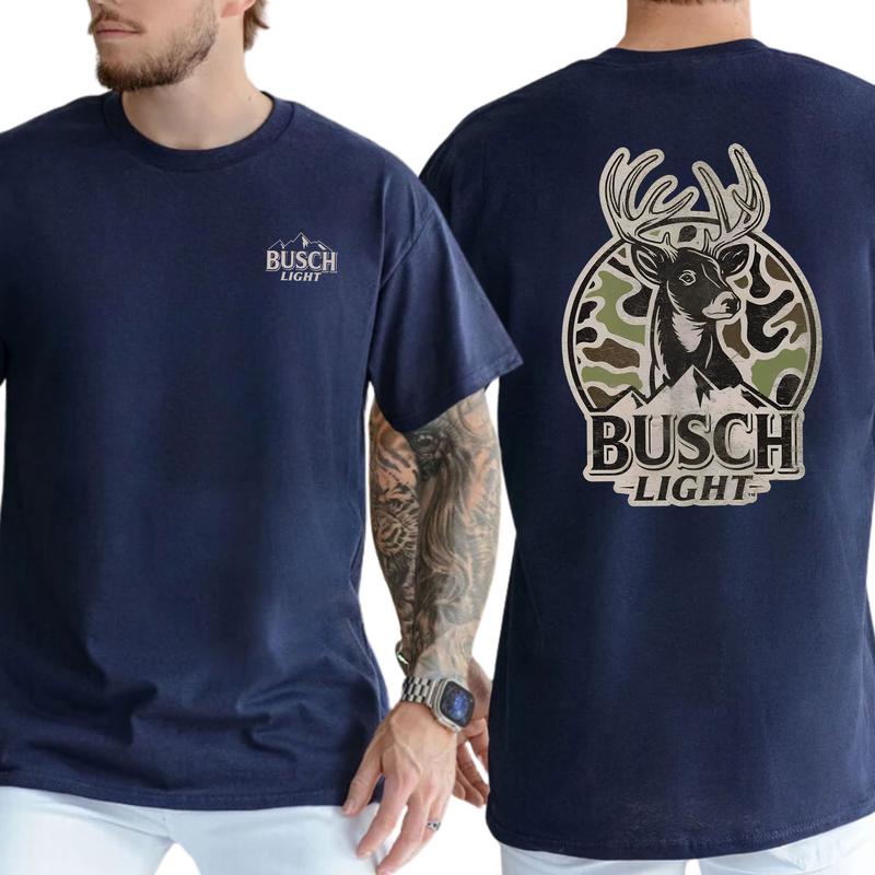 Busch Light Deer Hunting Camo Logo 2 Sided T-Shirt, Hunting Shirt, Camo Hunting, Classic Cotton Top, Soft Fabric Shortsleeve Shirt