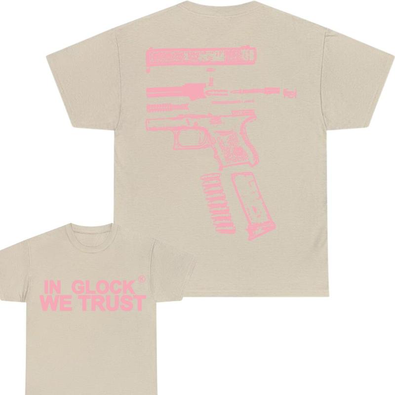IN GLOCK WE TRUST 2 side T-shirt, Design Color Light Pink, T-shirt For Men, GIft For Men, Full color Shirt, Menswear Top