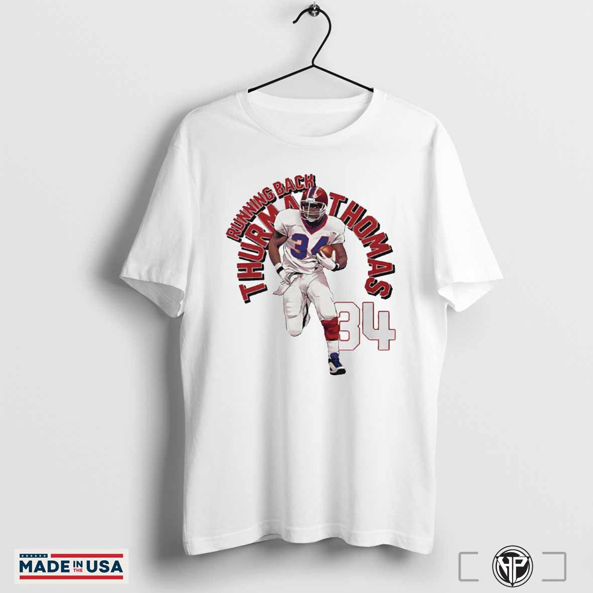 Runningback Thurman Thomas No. 34 Buffalo Bills name arc shirt