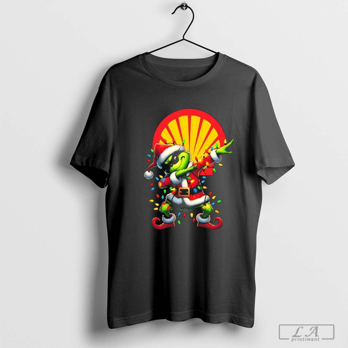 Santa Grinch Dabbing Shell Merry Christmas Light Shirt