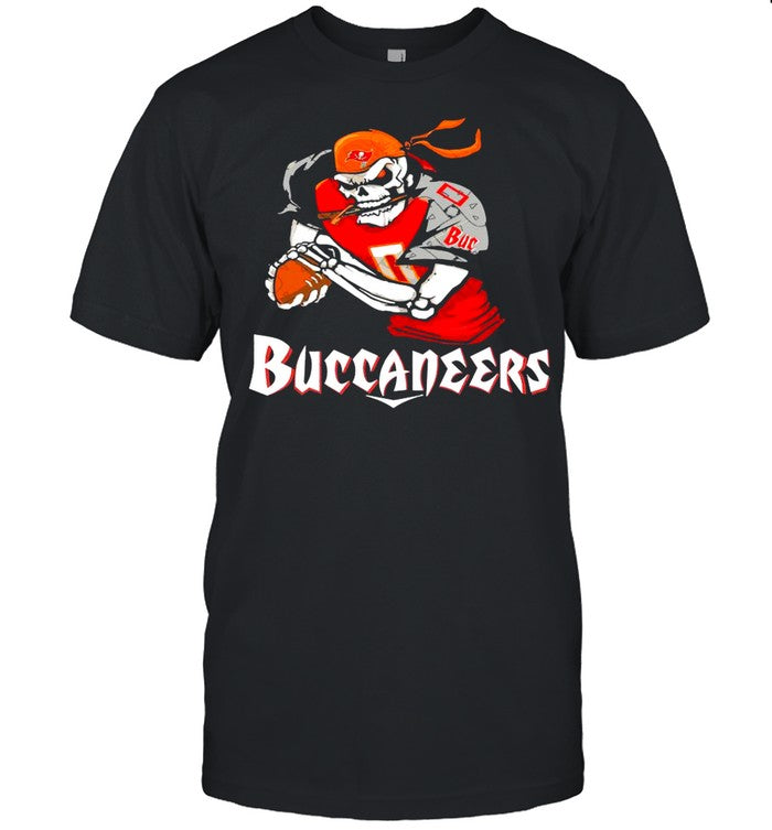 Skeleton playing Rugby Buccaneers shirt