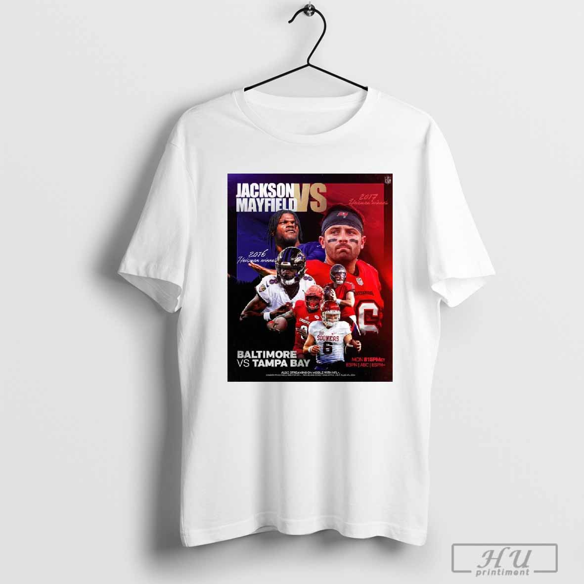 Poster Lamar Jackson Baltimore Ravens Vs Baker Mayfield Tampa Bay Buccaneers 2024 T-shirt