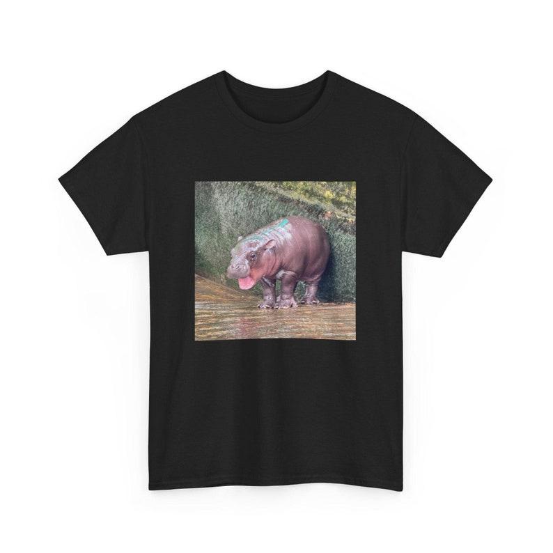 Moo Deng Unisex Heavy Cotton T-Shirt, Baby Hippo T-Shirt, Gift For Her, Gift For Him Fabric Top Cotton