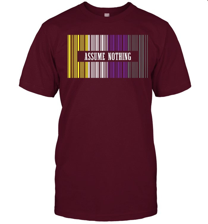 Non Binary Flag Bar Code Assume Nothing Queer Pride Month T-Shirt