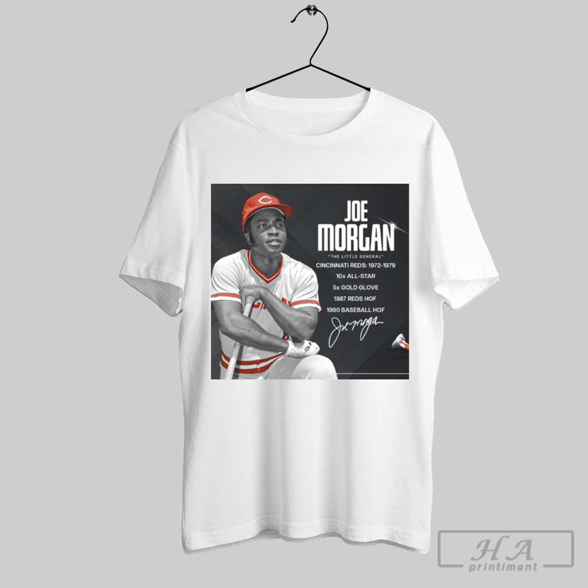 Poster Joe Morgan The Little General Cincinnati Reds 1972 1979 10x All Star 5x Gold Glove Signature T Shirt
