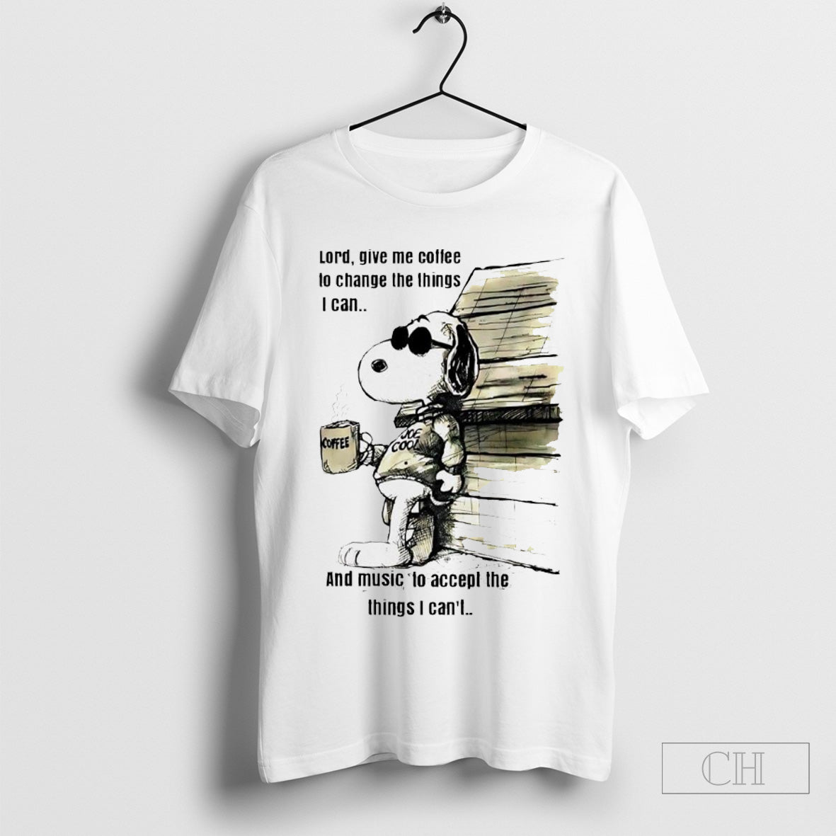 Snoopy lord give me coffee to change the things I can and music to accept the things I can’t shirt