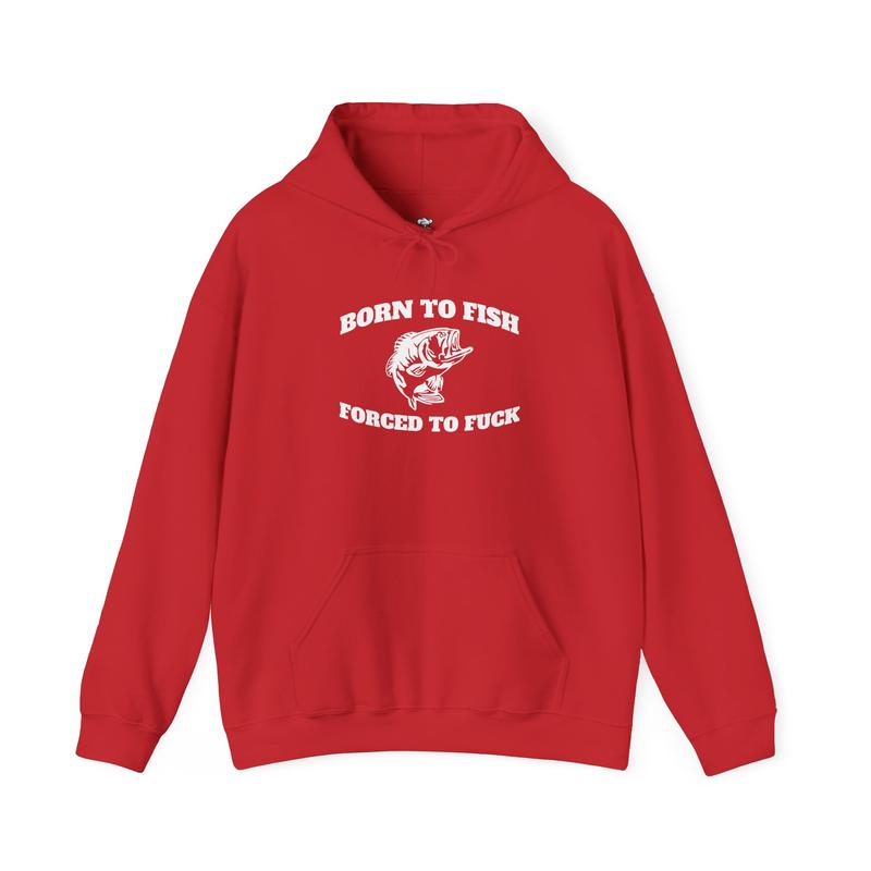 Born to Fish Hoodie - Laugh Factory Tees - Casual Fishing Hoodie with Humor, Cotton/Polyester Blend, Everyday Wear - Menswear Pullover Sweatshirts