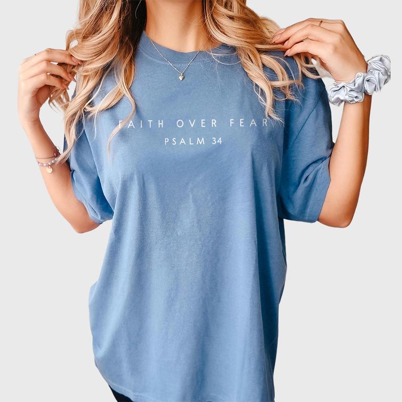 Faith over Fear Comfort Shirt, Psalm 34 Christian T-Shirt, Minimal Christian Shirt, Bible Verse Shirt, Religious Tee, Faith Shirt, Christian Shirts Fo