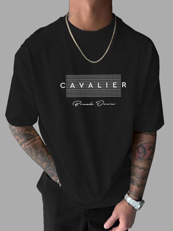 Men's Letter Print Round Neck Tee, Regular Fit Casual Comfy StreetwearĂÂ Drop Shoulder Short Sleeve T-shirt for Daily Wear, Graphic Tees,ĂÂ Men's Summer Clothes