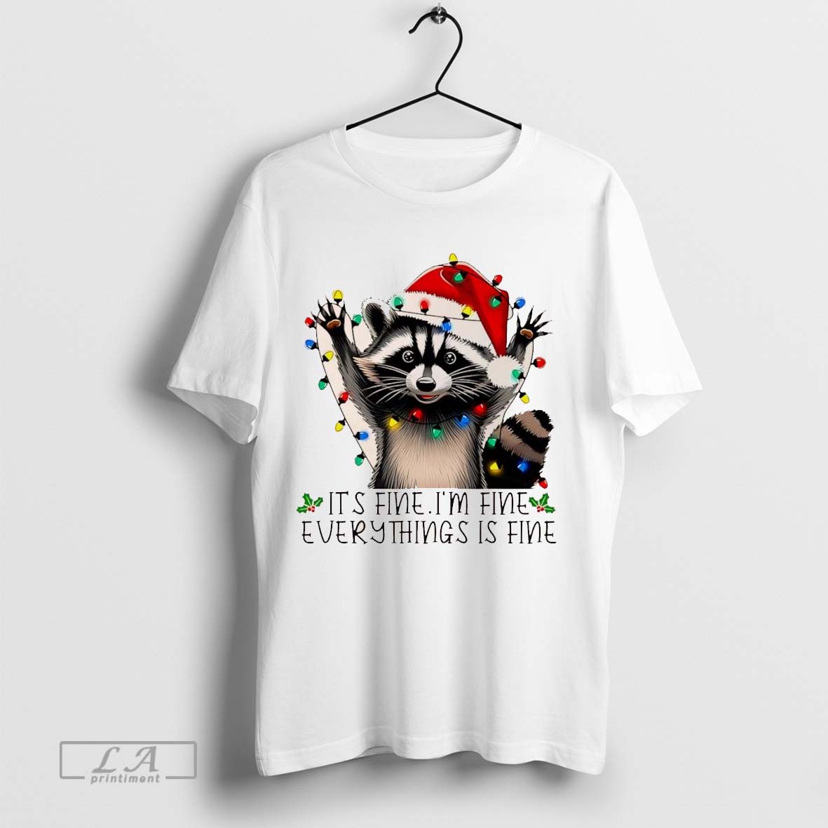 Raccoon Santa it’s fine everythings is fine Christmas t-shirt
