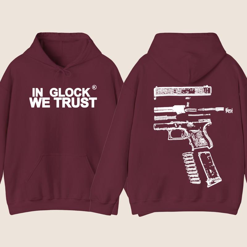IN GLOCK WE TRUST Double sided Hoodie,Design color Black- White, Hoodie For Men, GIft For Men,Full color,Hoodie & sweaters,Glock Hoodie, Menswear Top