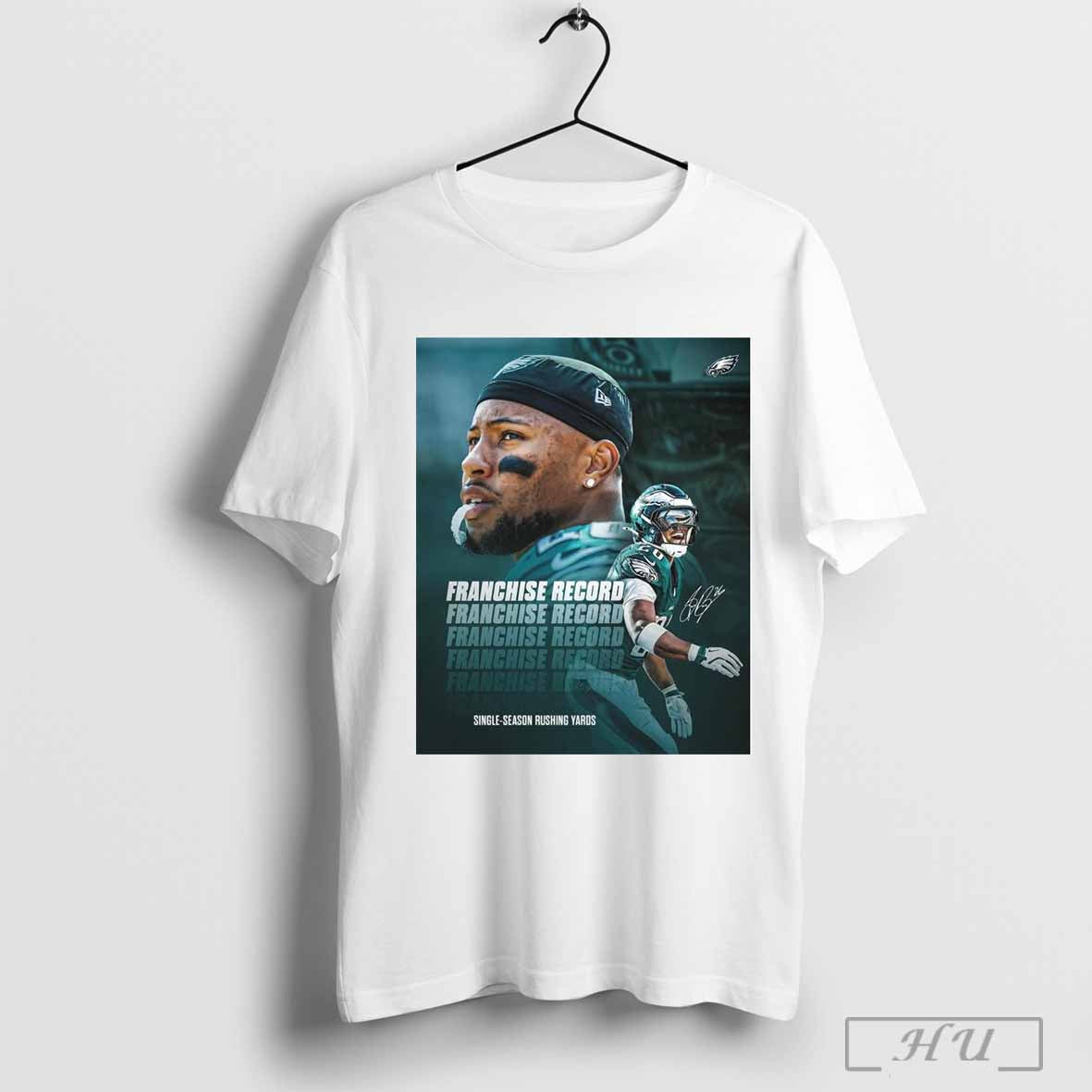 Poster Philadelphia Eagles Saquon Barkley Franchise Record Single Season Rushing Yards Signature T Shirt