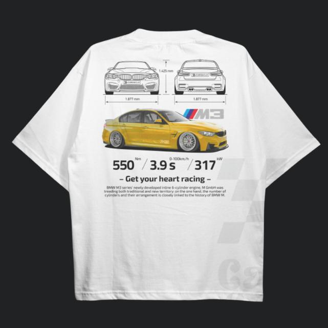 Drive in Style Car-Themed T-Shirts, F80 M3 BluePrint White T-Shirt, F80 M3 BluePrint Technical Specs T-Shirt, Racing Shirt, Sport Car Shirt Menswear