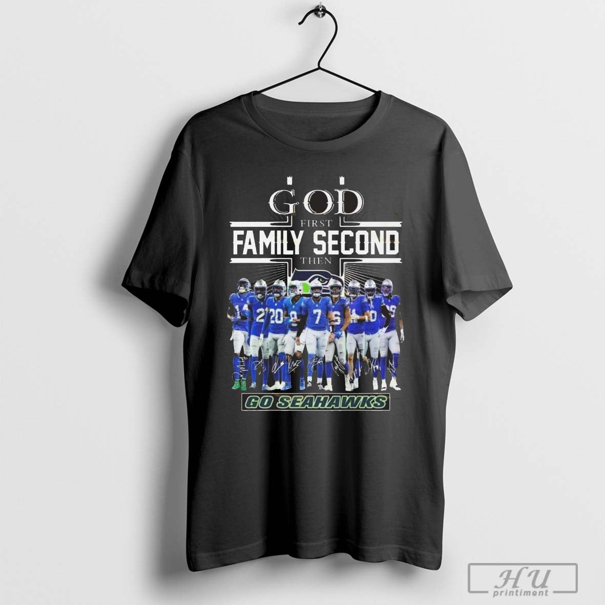 Seattle Seahawks God First Family Second Then Go Seahawks Signature 2024 T Shirt