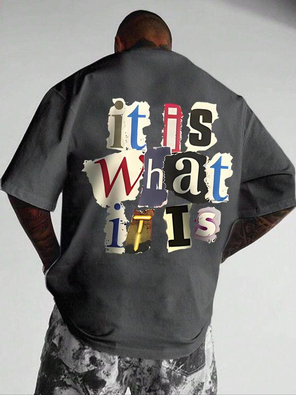 Men's Letter Print Round Neck Tee, Regular Fit Casual Short Sleeve T-shirt, Graphic Tees, Streetwear, Summer Clothes, Men Summer Top