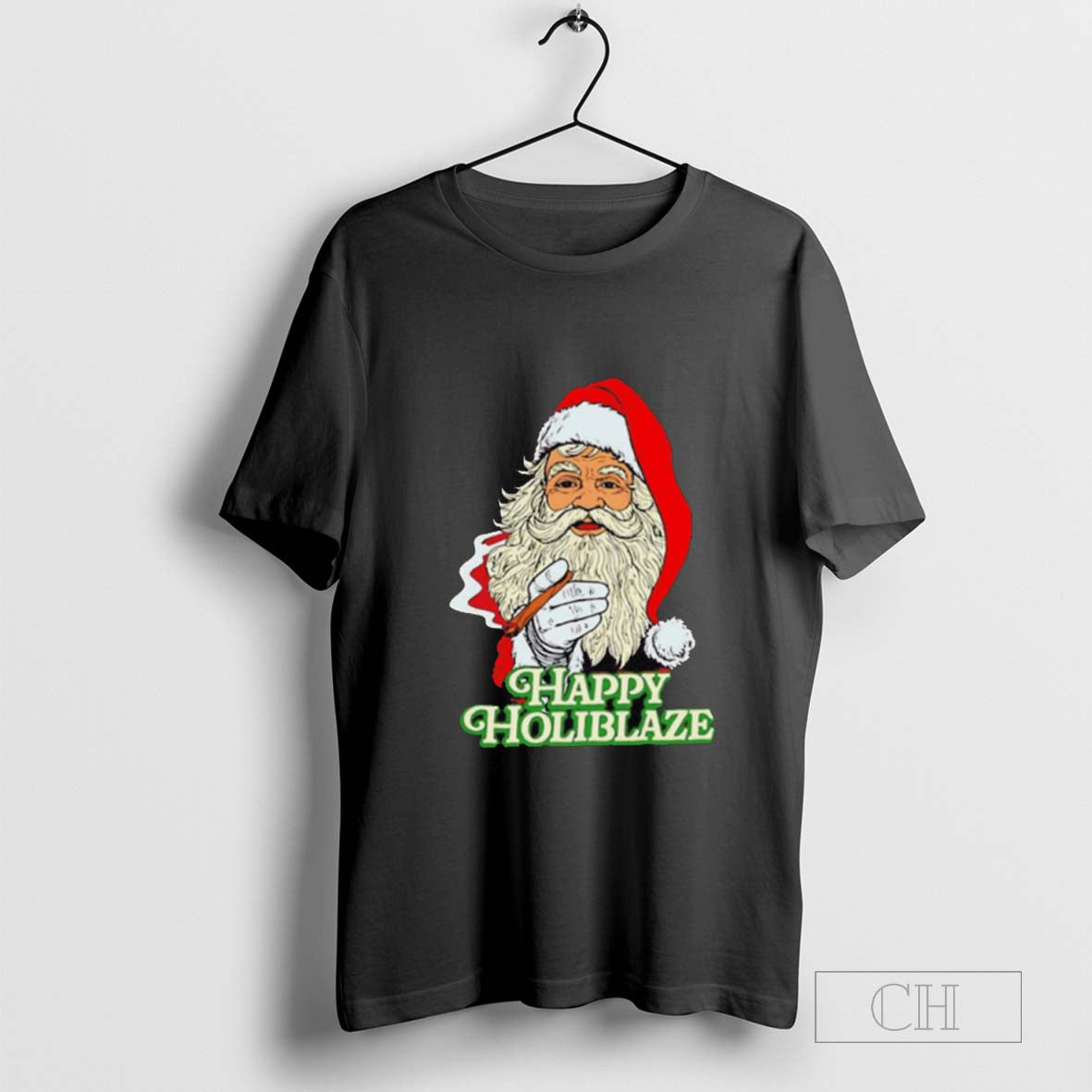 Santa Claus smoking Happy Holiblaze Christmas T-shirt