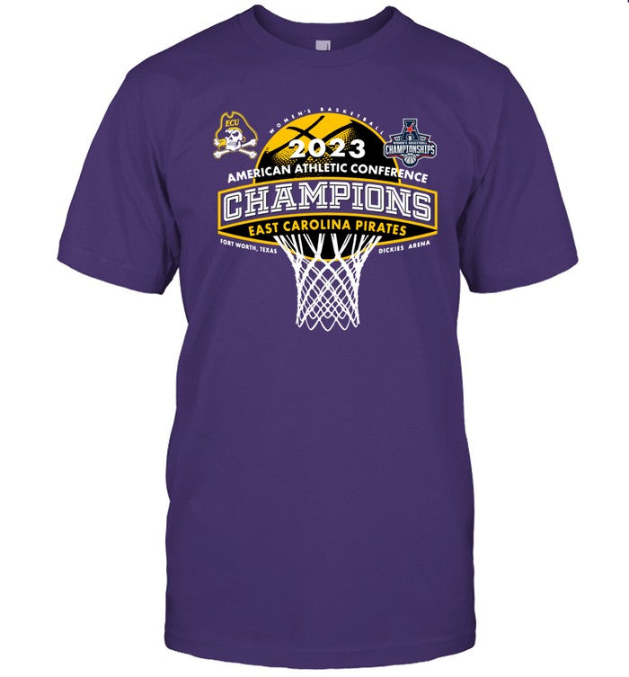 ECU Pirates Blue 84 2023 AAC Women’s Basketball Conference Tournament Champions T-Shirt