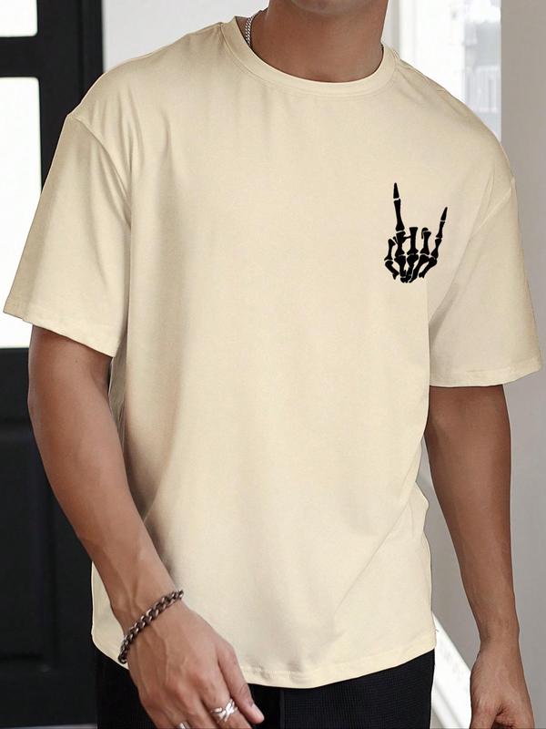 Men's Regular Fit Letter & Skeleton Print Drop Shoulder Tee, Back To School Outfits,ĂÂ Street Fashion Casual StreetwearĂÂ Round Neck Short Sleeve T-Shirt For Daily Wear, Menswear, Graphic Tees,ĂÂ Summer Outfits 2024