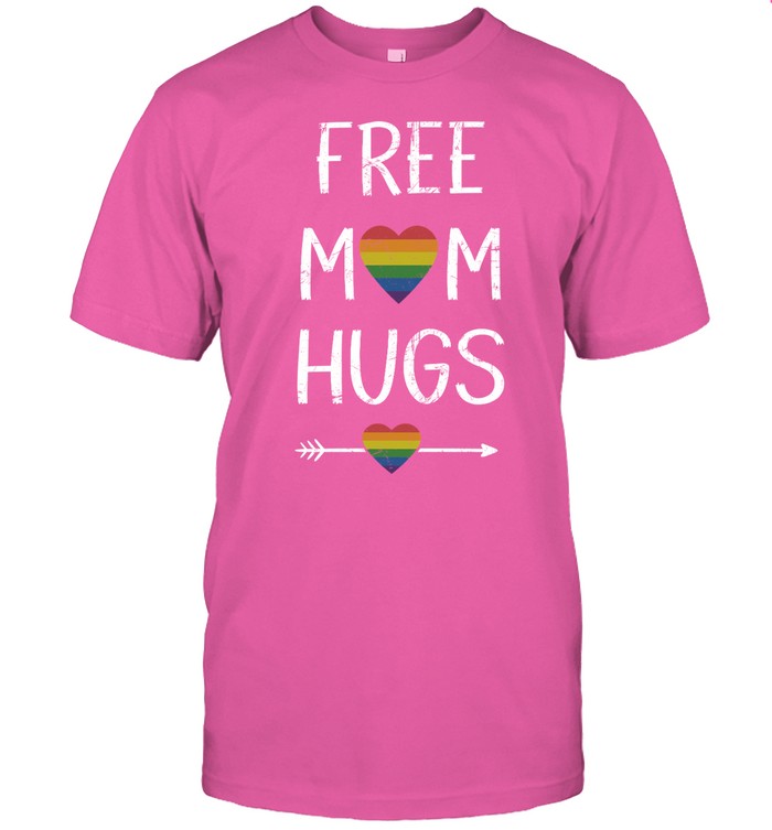 Free mom hugs with rainbow flag heart for pride month T-Shirt