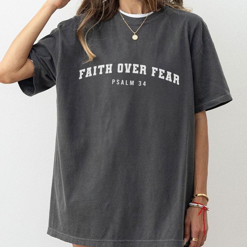 Faith Over Fear Comfort Shirt, Psalm 34 T-Shirt, Christian Tee, Minimal Christian Shirt, Bible verse Shirt, Religious TShirt, Faith Shirt, Christian Shirts For Women, Jesus Sweater, Inspirational Shirt, Church Outfits, Women Top