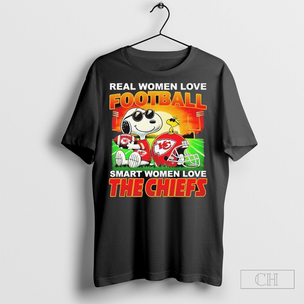 Snoopy And Woodstock Real Women Love Football Smart Women Love The Kansas City Chiefs Helmet T Shirt