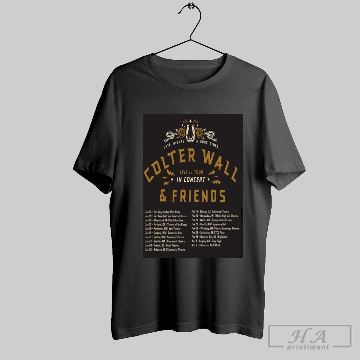 Show Colter Wall In Concert Poster Late Nights Goo Times 2025 T Shirt
