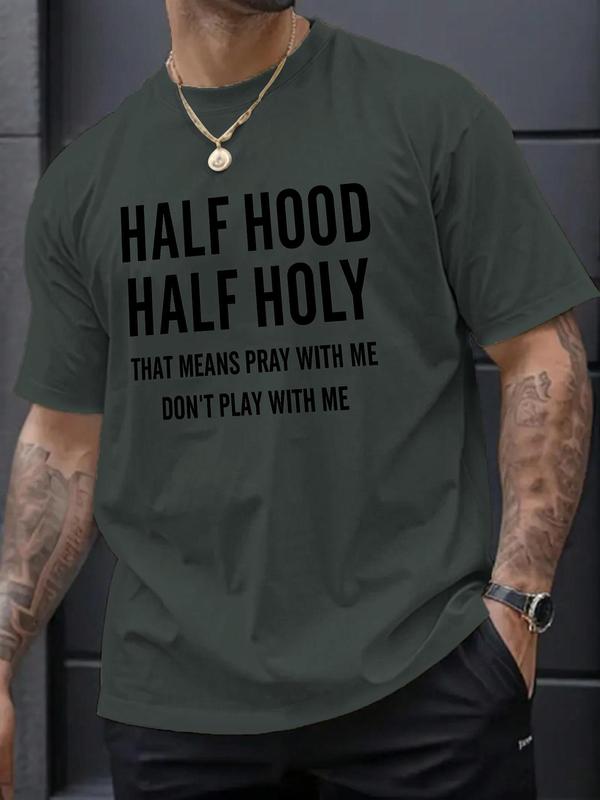 Men's Casual Letter Print Round Neck Tee, Summer Clothes, Graphic Tees, Regular Fit Streetwear Short Sleeve Crew Neck T-Shirt for Daily Wear, Casual F