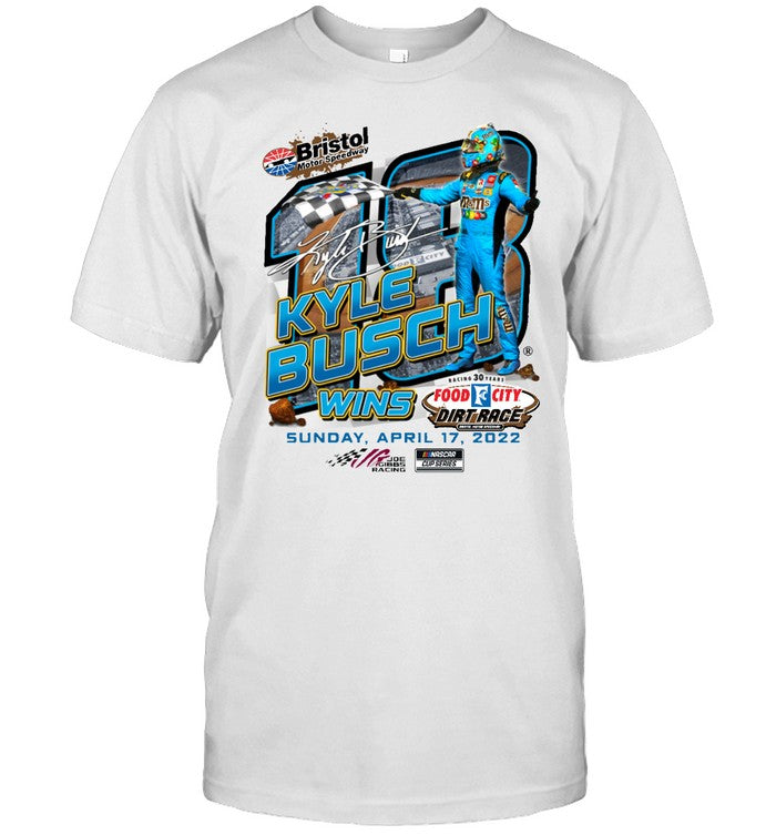 Men's Kyle Busch Checkered Flag White 2022 Food City Dirt Race Winner Tee