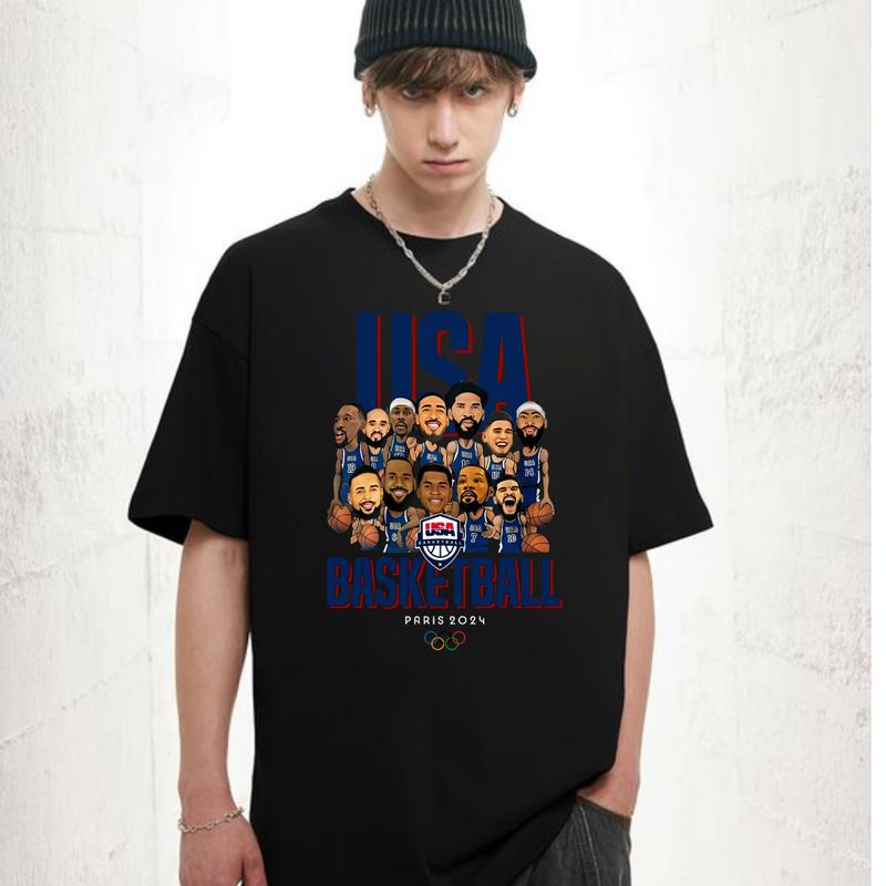 USA Baketball Champions 2024 T-Shirt Cotton Short-sleeve Retro Streetwear Tshirt Menswear Top unisex t-shirt