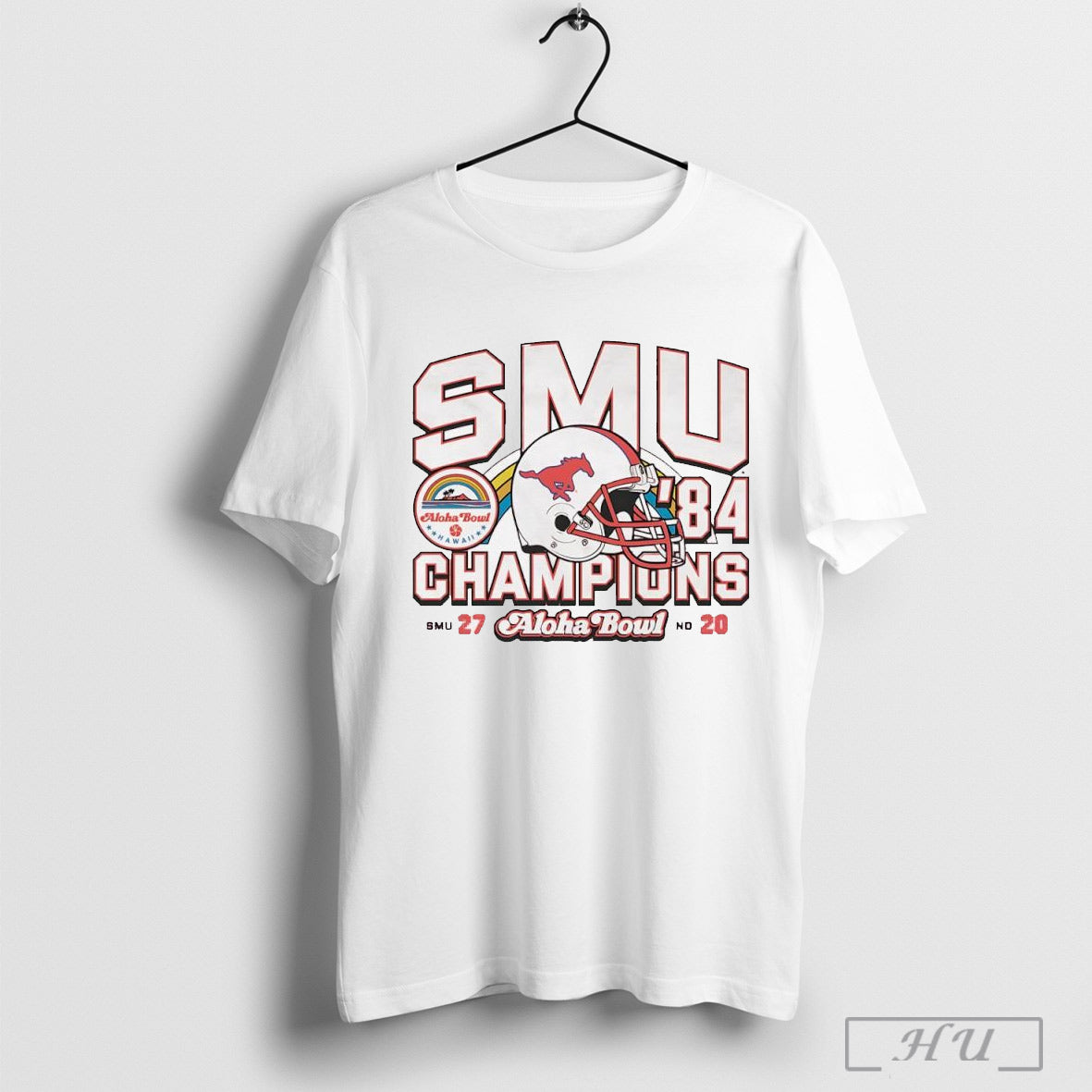 Smu Mustangs Football 1984 Aloha Bowl Champs Helmet T Shirt