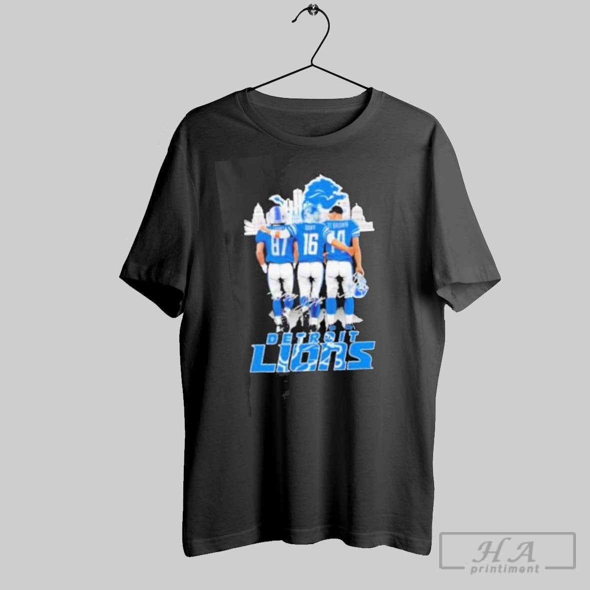 Skyline Detroit Lions Sam Laporta Jared Goff And Amon Ra St Brown Signatures Shirt