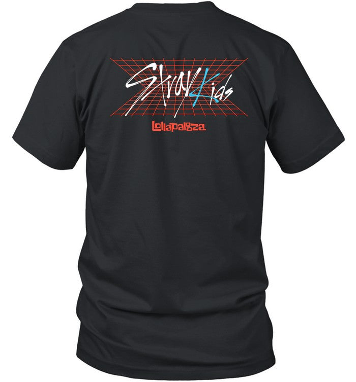 Stray Kids Lollapalooza Retro Grid Logo Black Festival T Shirt