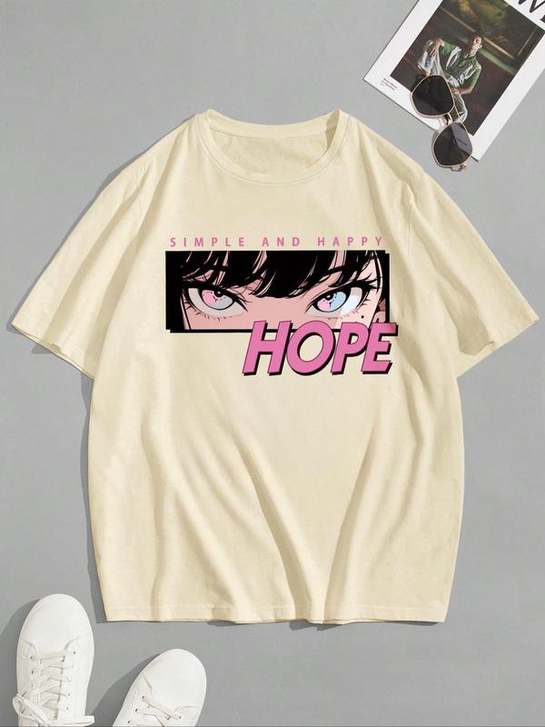 Men's Letter & Anime Cartoon Figure Print Drop Shoulder Tee, Regular FitĂâĂ Casual Short Sleeve Round Neck T-Shirt for Summer, Men'sĂâĂ Streetwear Top for D