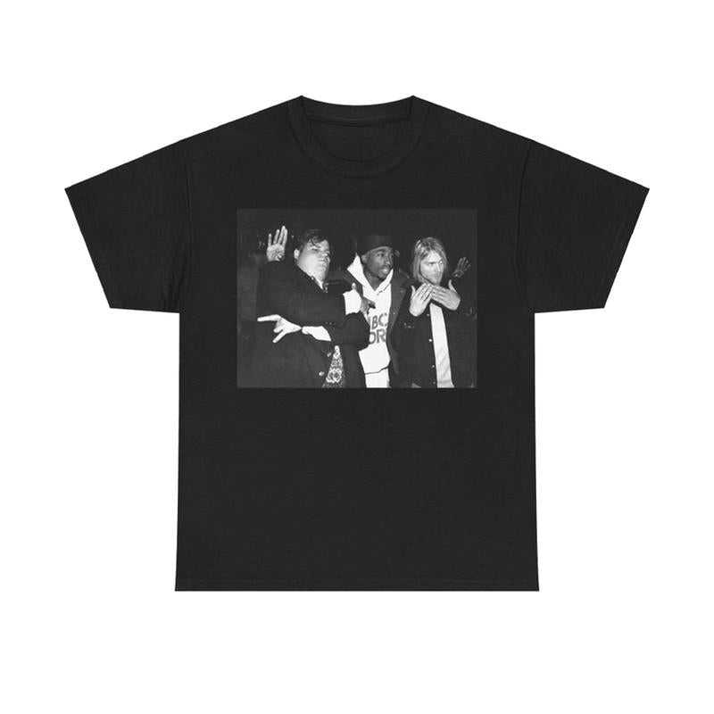 Chris Farley's Tupac Shakur And Kurt Cobainn Partying Unisex Men's Cotton Crew T-Shirt Vintage 90s Streetwear Hip Hop 2pac, Unisex Cotton T-Shirt Gift